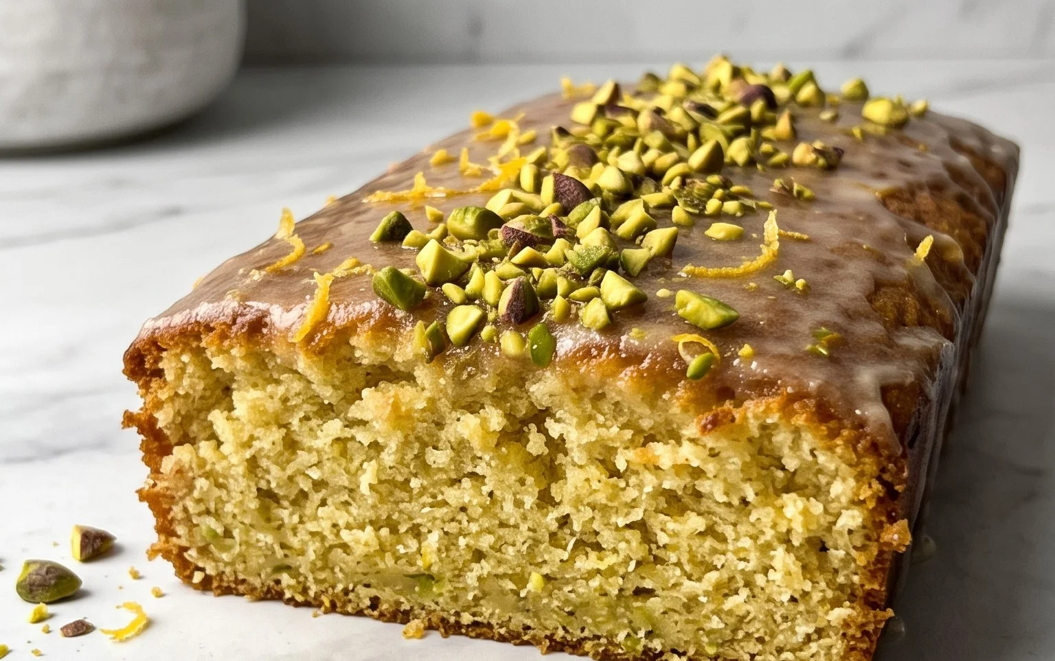 Veganer Olivenölkuchen mit Zitrone & Pistazie